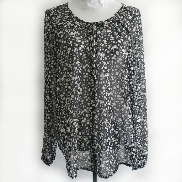 Old Navy Black/White Floral Print Sheer Blouse - Picture 1 of 5